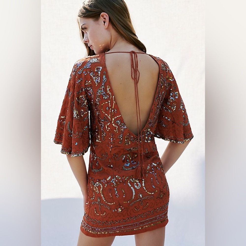 Free People Bali Light My Fire Mini Dress Brick Size Xs
